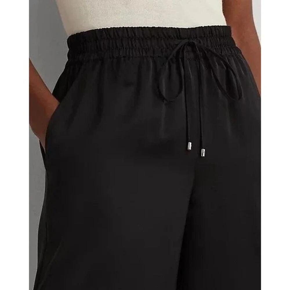 Lauren Ralph Lauren Womens Wide-Leg drawcord waist Satin Charmeuse Pants Black M - Picture 3 of 12